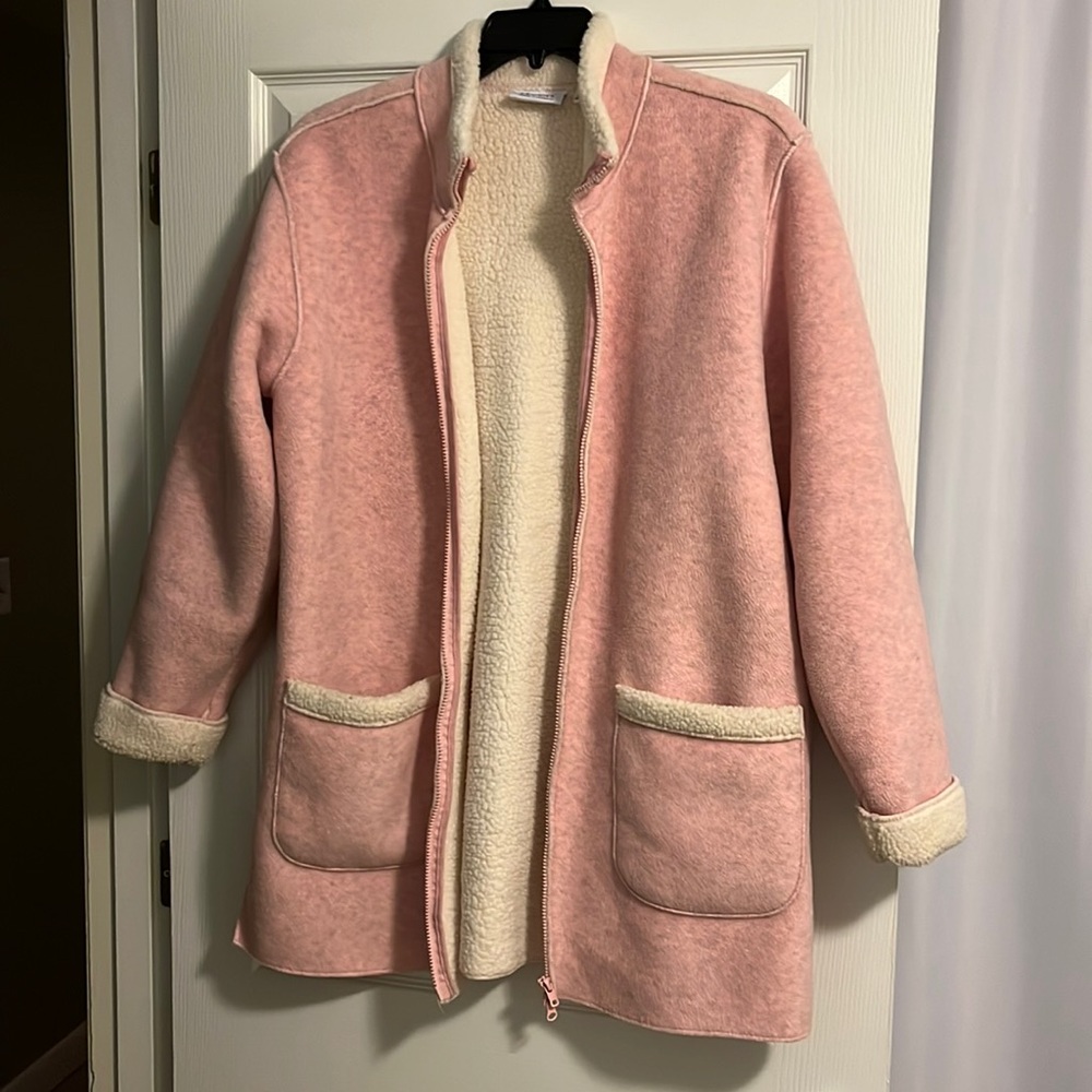 Denim & Co. Pink & cream color shearling winter coat